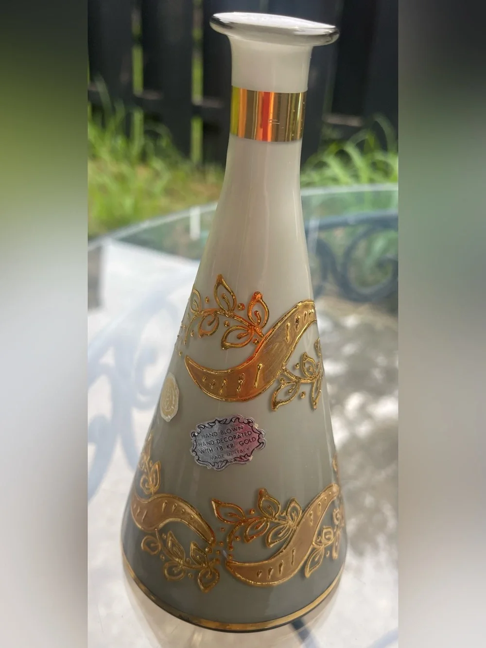 Vintage Italian Hand Blown Glass Vase – Hand Decorated 18K Gold Old Hollywood